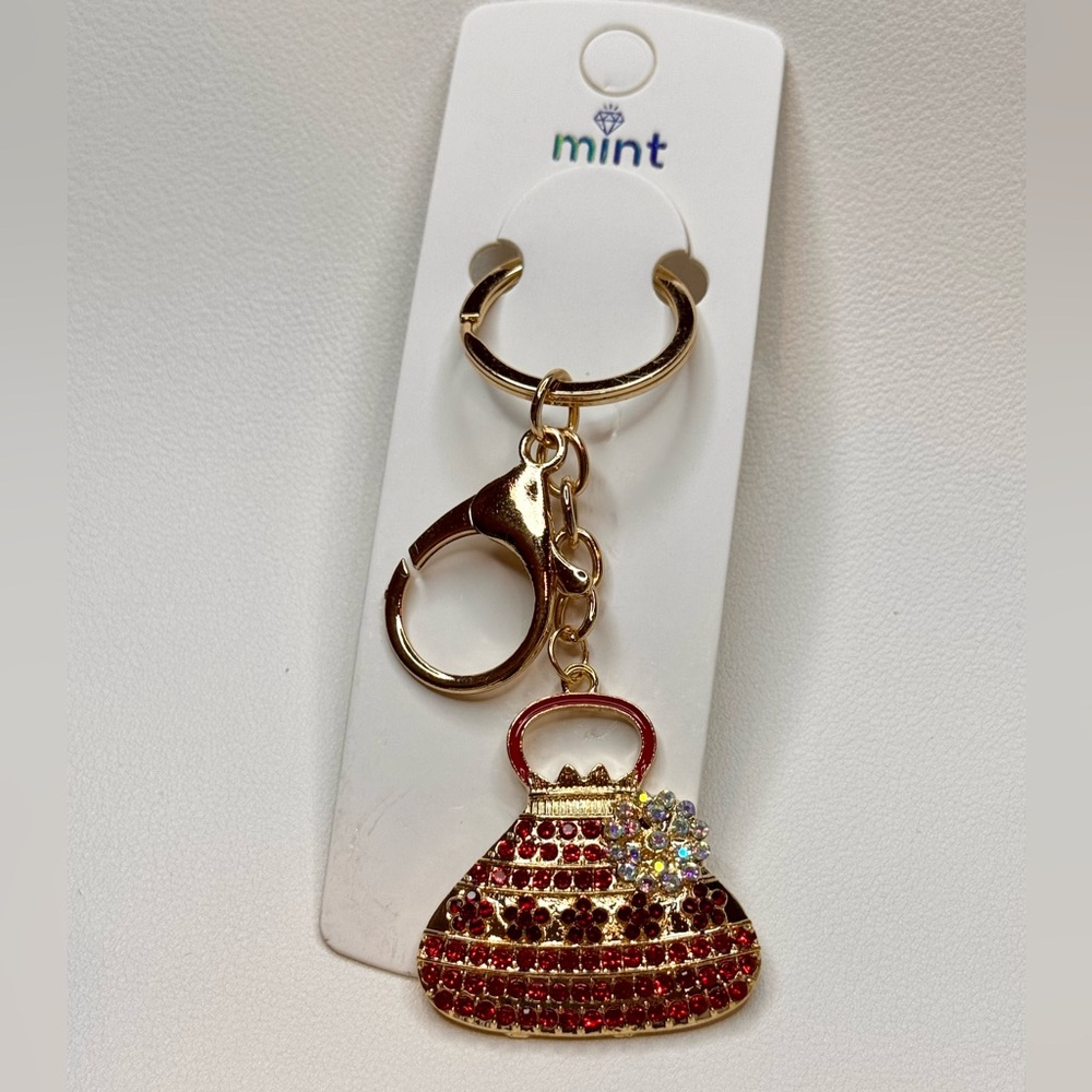 BAG CHARM Chic Gold and Red Purse Key Holder